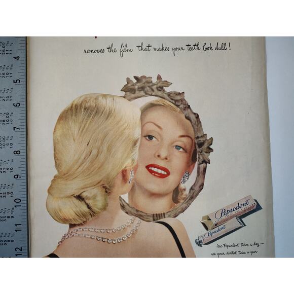 1946 Pepsodent Print Ad Beautiful Woman Mirror Reflection Toothpaste Ephemera - Picture 6 of 7
